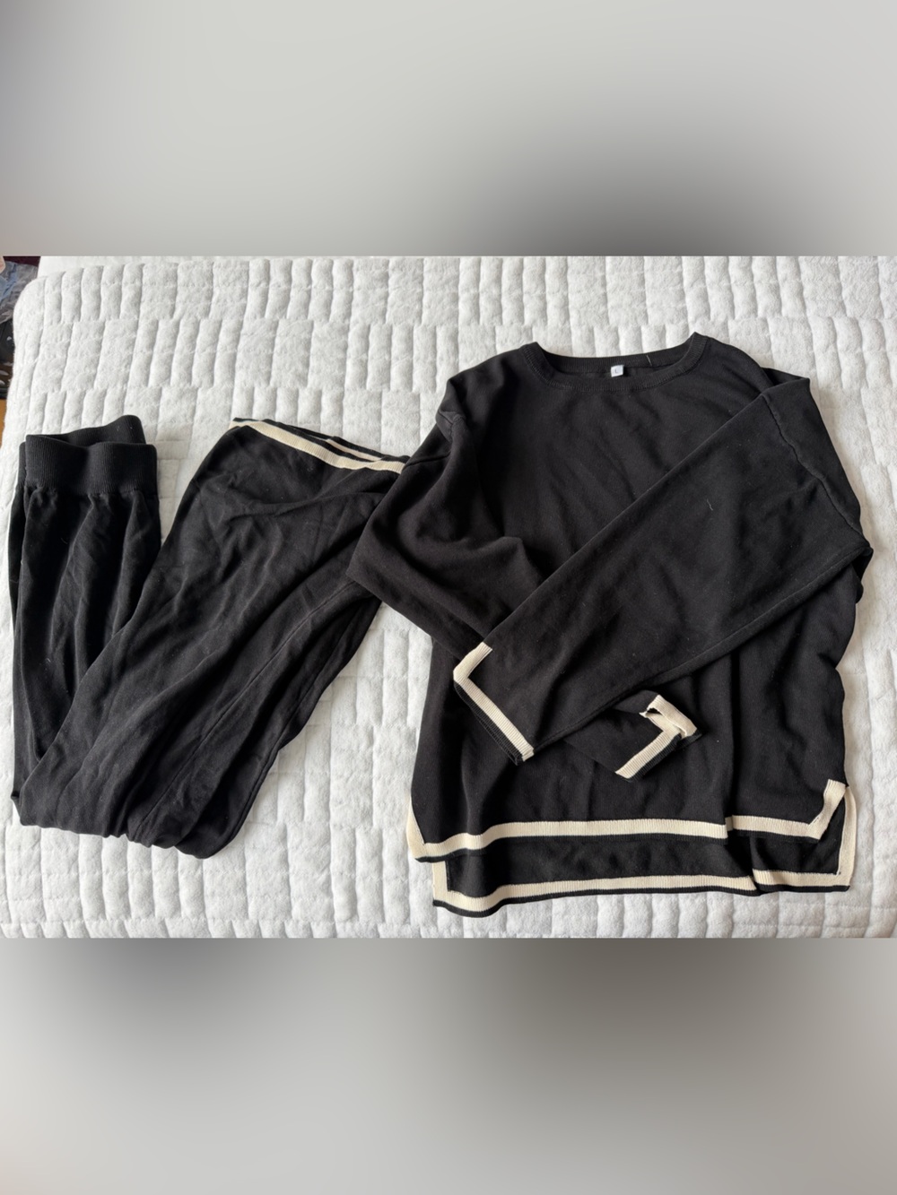 Black Set with Cream Trim - Sweater and Bootleg Pants